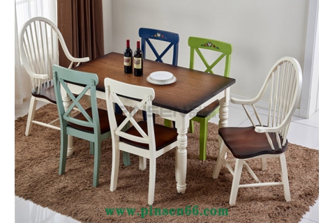 美式鄉(xiāng)村餐桌椅組合6人復(fù)古實木 餐桌椅小戶型飯桌長方形地中海家具