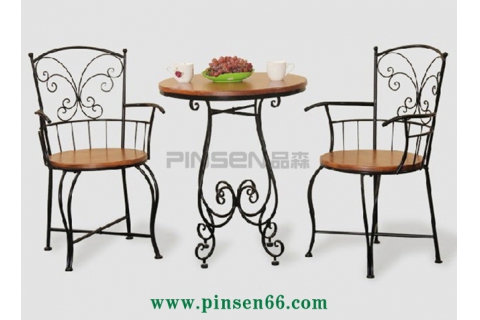 創(chuàng)意鐵藝實(shí)木組合咖啡廳室內(nèi)客廳庭院戶外休閑茶幾圓桌陽(yáng)臺(tái)餐桌椅