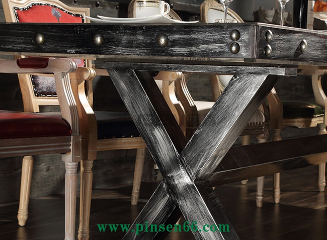 美式復(fù)古loft桌椅 美式復(fù)古酒店餐桌椅 大型餐廳超長(zhǎng)鐵皮包邊鐵藝餐桌椅定制廠家