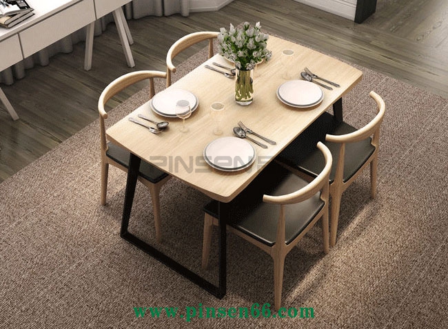 美式鄉(xiāng)村實(shí)木餐桌椅組合鐵藝休閑西餐廳四人用餐桌辦公桌子可定制