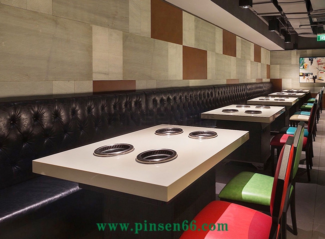 主題餐廳桌椅 4人大理石火鍋餐桌椅子卡座沙發(fā)組合