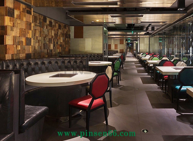 主題餐廳桌椅 大理石火鍋圓餐桌椅子卡座沙發(fā)組合