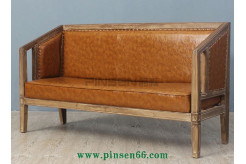 歐式古典復(fù)古做舊實(shí)木軟包卡座沙發(fā)